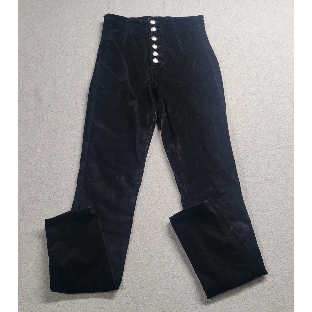 Veronica Beard Black Velvet High‎ Rise Skinny Pants Silver Button Fly Size 26